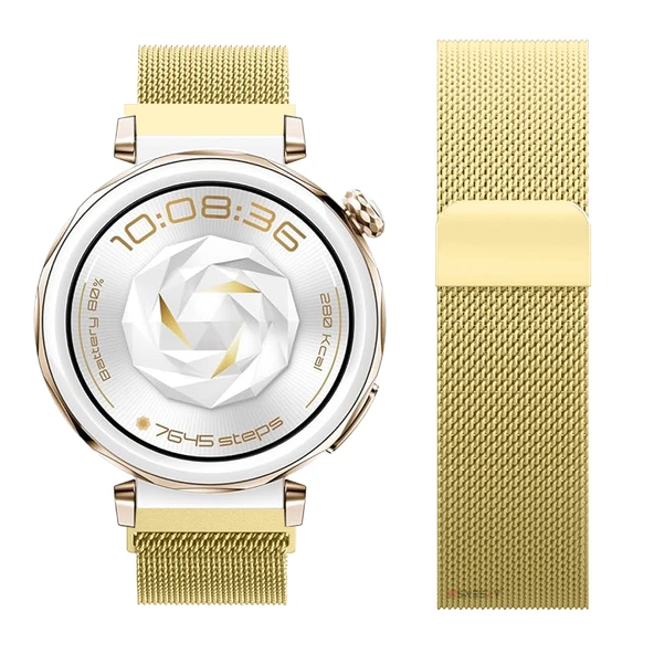Huawei Watch GT5 Pro 42mm Uyumlu Manyetik Milanese Loop Metal Kordon   Gold - Resim 3