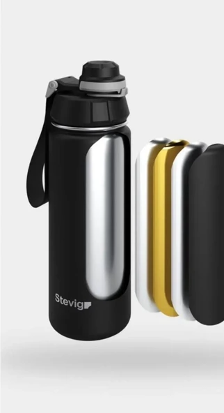 Stevig ST-251 4 Work Flip Open Coffee Mug Çelik Termos 400ML Grey - 4