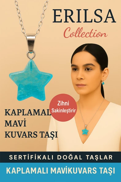 Sertifikalı Yıldız Model Kaplamalı Su Mavisi Kuvars Doğal Taş Kolye – Zihni Sakinleştiren Enerji ürün görseli
