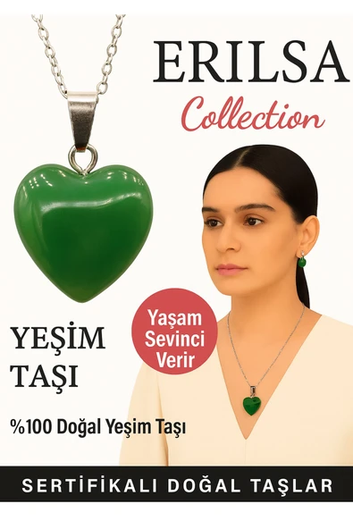 Sertifikalı Kalp Model Yeşim Doğal Taş Kolye – Yaşam Sevinci ve Şifa Verir ürün görseli