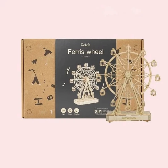 Rolife 3D Ahşap Yapboz Mekanik DIY El Sanatları Setleri - Dönme Dolap - 6