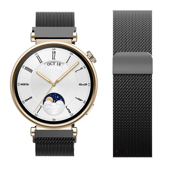 Huawei Watch GT4 41mm Uyumlu Manyetik Milanese Loop Metal Kordon   Siyah - Resim 3