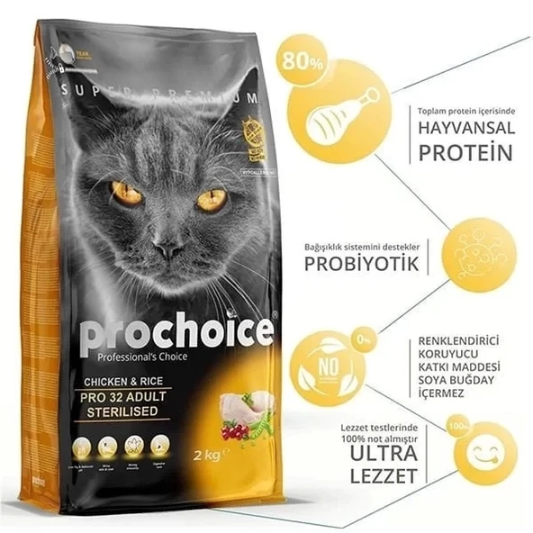 Pro Choice Pro 32 Sterilised Tavuklu Kısırlaştırılmış Kedi Maması 15 Kg - 1