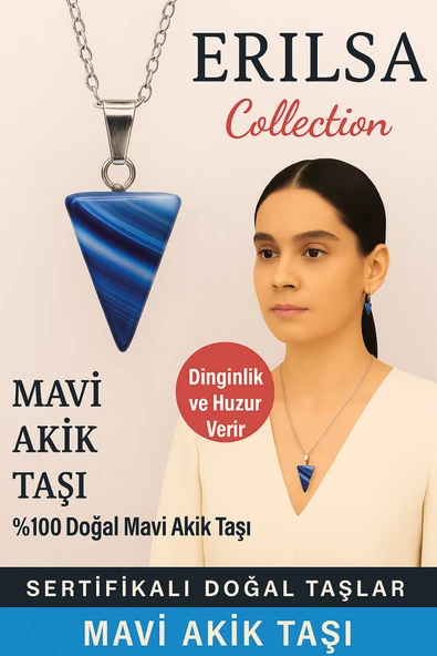Sertifikalı Piramit Model Mavi Akik Taşı Kolye - Dinginlik ve Huzur Veren Doğal Taş ürün görseli