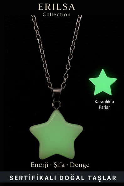 Sertifikalı Fosfor Taşı Yıldız Kolye - Karanlıkta Parlayan Enerji Şifa ve Denge Taşı ürün görseli