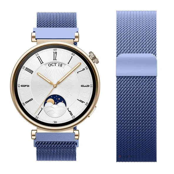 Huawei Watch GT4 41mm Uyumlu Manyetik Milanese Loop Metal Kordon   Lacivert - Resim 3