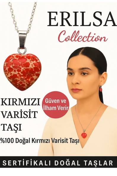 Sertifikalı Kalp Model Kırmızı Varisit Doğal Taş Kolye – Güven ve İlham Verir ürün görseli