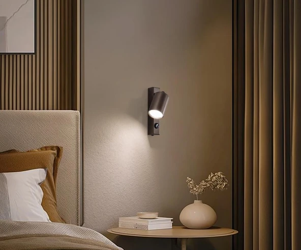 mylights Kahverengi ve siyah Metal Aç-Kapa anahtarlı  Yatak Başı LED Aplik  GU10 tasarruflu led ampul duvar aplik otel kafe modern mimari ürün görseli