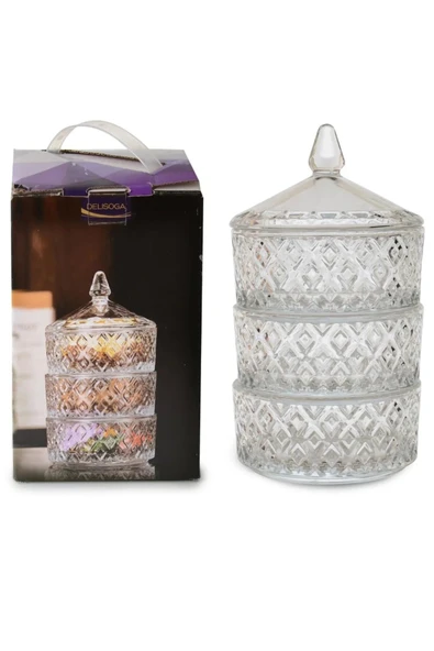 Delisoga 3 Katlı Cam Kurabiyelik Royaleks-PAK-417 - Resim 2