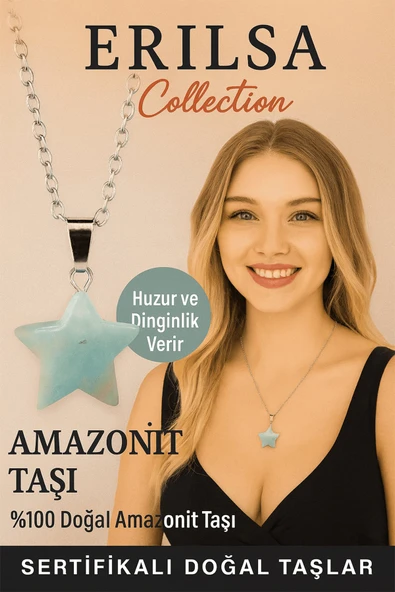 Sertifikalı Yıldız Model Amazonit Doğal Taş Kolye Pozitif Enerji Verir ürün görseli