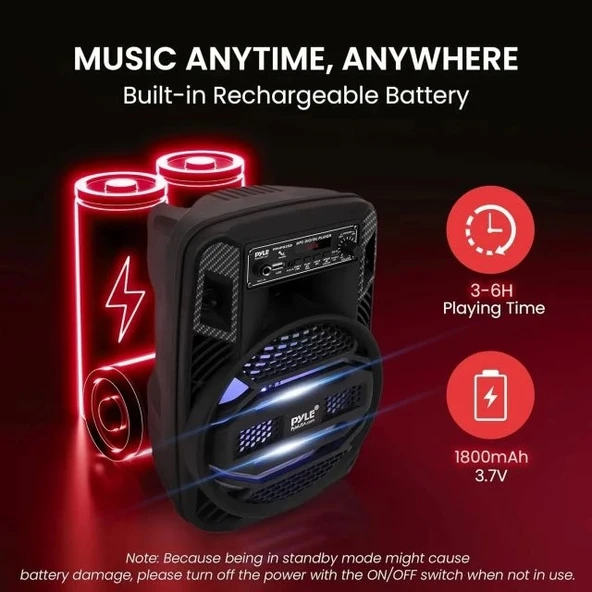 Pyle Taşınabilir Bluetooth PA Hoparlör Sistemi PPHP835B - 5