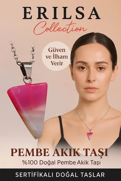 Sertifikalı Piramit Model Pembe Akik Taşı Kolye Güven ve İlham Veren Doğal Taş ürün görseli