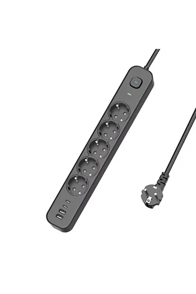 5 Prizli Akım Korumalı Uzatma Kablosu | 2xusb-a + 2xusb-c | 3680w - 2m Kablo - 1
