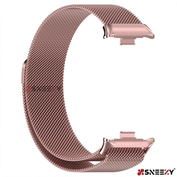 Sneezy Xiaomi Mi Band 8 Pro Uyumlu Woven Wire Tasarım Metal Hasır Kordon  Rose - Resim 4