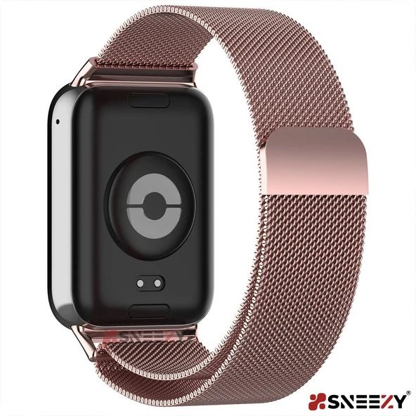 Sneezy Xiaomi Mi Band 8 Pro Uyumlu Woven Wire Tasarım Metal Hasır Kordon  Rose - Resim 2