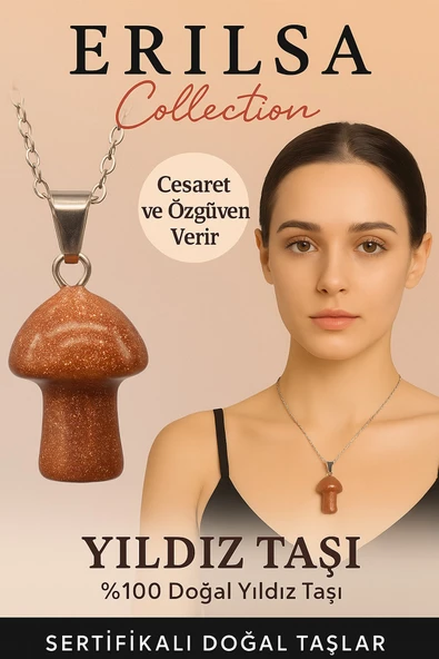 Sertifikalı Mantar Model Kahverengi Yıldız Taşı Kolye - Cesaret ve Özgüven Veren Doğal Taş Kolye