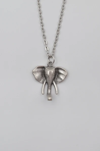 Fil Kafası KolyeDüz Ezme Zincir Kolye - Antik Gümüş Kaplama - Kadın Erkek - 60 cm ürün görseli 1