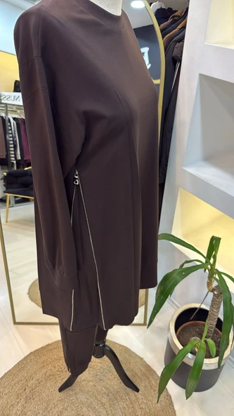 Misswhence Fermuar Detaylı Tunik 38020 KAHVE - Resim 4