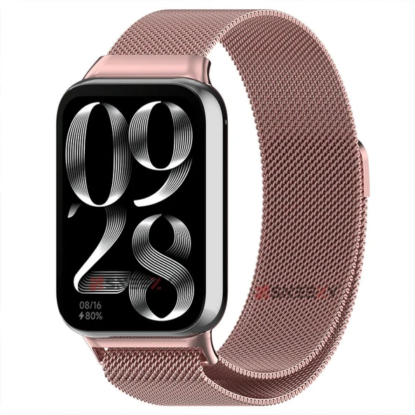 Sneezy Xiaomi Mi Band 8 Pro Uyumlu Woven Wire Tasarım Metal Hasır Kordon  Rose ürün görseli