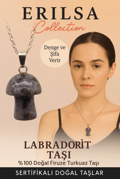 Sertifikalı Mantar Model Labradorit Taşı Kolye - Denge ve Şifa Veren Doğal Kolye ürün görseli