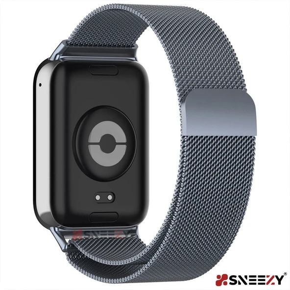Sneezy Xiaomi Mi Band 8 Pro Uyumlu Woven Wire Tasarım Metal Hasır Kordon  Koyu Gri - 2