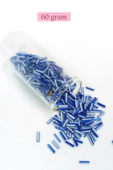 Uzun Boru Kesme Boncuk Çap 2mm Uzunluk 10 mm - 60 Gram - Mavi Beyaz - BNC275 ürün görseli