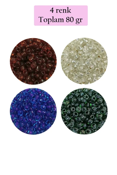 Dökme Cam Kum Boncuk (8/0) 3 mm - 4 Renk - Toplam 80 Gram - BNC420 ürün görseli 1