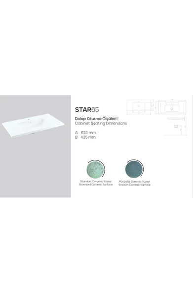 Karen Banyo Star 65 CM, Dolap Uyumlu Seramik Lavabo - 2