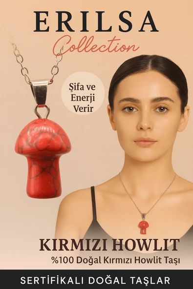 Sertifikalı Mantar Model Kırmızı Havlit Taşı Kolye - Şifa ve Enerji Veren Doğal Kolye ürün görseli