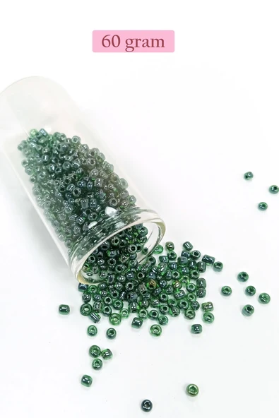 Dökme Cam Kum Boncuk (8/0) 3 mm - 60 Gram - Parlak Yeşil - BNC203 ürün görseli 1