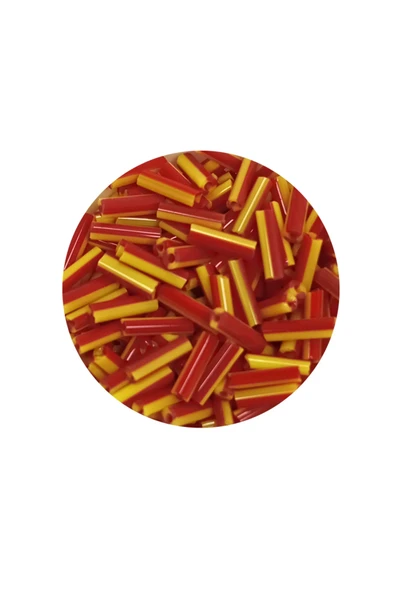 Uzun Boru Kesme Boncuk Çap 2mm Uzunluk 10 mm - 60 Gram - Sarı Kırmızı - BNC274 - Resim 2