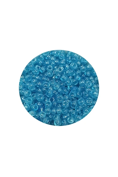 Dökme Cam Kum Boncuk (11/0) 2 mm - 60 Gram -  Şeffaf Koyu Camgöbeği - BNC061 - 2