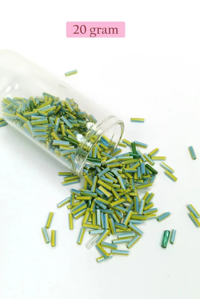 Uzun Boru Kesme Boncuk Çap 2mm Uzunluk 10 mm - 20 Gram - Yeşil Mavi - BNC250 ürün görseli