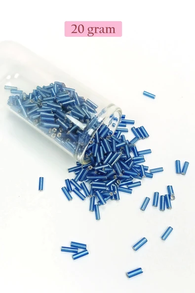 Uzun Boru Kesme Boncuk Çap 2mm Uzunluk 10 mm - 20 Gram - Mavi - BNC242 ürün görseli