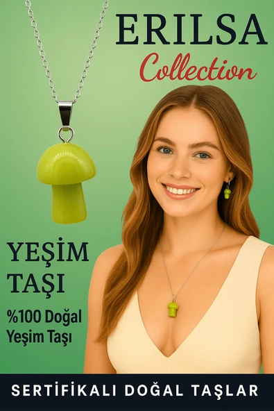 Sertifikalı Mantar Model Yeşim Taşı Kolye Doğal Şifa Denge ve Enerji Veren Kolye ürün görseli