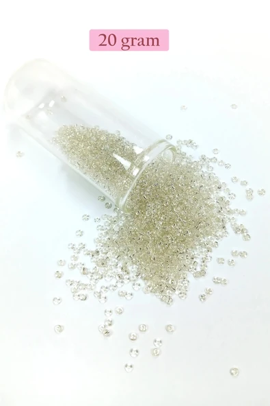 Dökme Cam Kum Boncuk (11/0) 2 mm - 20 Gram -  Şeffaf Beyaz - BNC018 - 1