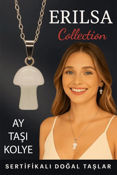 Sertifikalı Mantar Model Ay Taşı Kolye - Şifa ve Enerji Veren Doğal Taş Takı ürün görseli