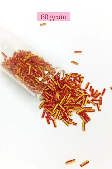 Uzun Boru Kesme Boncuk Çap 2mm Uzunluk 10 mm - 60 Gram - Sarı Kırmızı - BNC274 ürün görseli