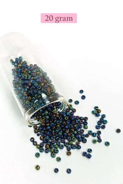 Dökme Cam Kum Boncuk (8/0) 3 mm - 20 Gram - Lacivert Yeşil - BNC169 ürün görseli 1