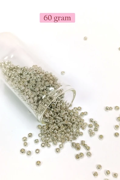 Dökme Cam Kum Boncuk (8/0) 3 mm - 60 Gram - Parlak Gümüş - BNC188 ürün görseli