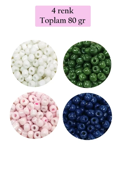 Dökme Cam Kum Boncuk Büyük Boy (6/0) 4 mm - 4 Renk - Toplam 80 Gram - BNC408 ürün görseli