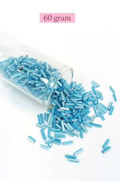 Uzun Boru Kesme Boncuk Çap 2mm Uzunluk 10 mm - 60 Gram - Açık Mavi Beyaz - BNC279 ürün görseli 1