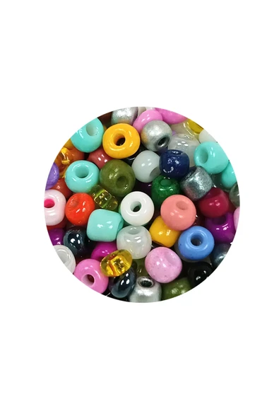 Dökme Cam Kum Boncuk Büyük Boy (6/0) 4 mm - 60 Gram - Karışık Renkli - BNC132 - Resim 2