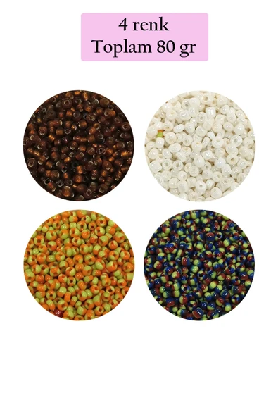 Dökme Cam Kum Boncuk (11/0) 2 mm - 4 Renk - Toplam 80 Gram -  BNC406 - 1