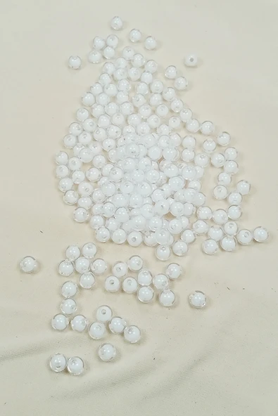 Yuvarlak Boncuk İçten Boncuklu Bileklik Çanta Boncuğu 8 mm 50 gr Beyaz - BNC470
