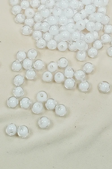Yuvarlak Boncuk İçten Boncuklu Bileklik Çanta Boncuğu 8 mm 50 gr Beyaz - BNC470 - 2
