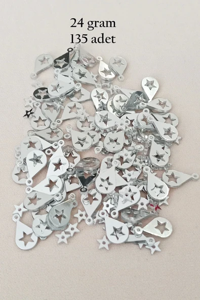 Oya Abiye Bileklik Kolye Pleksi Metalik Plastik Pul Gümüş Renk 24 gram 195 adet - BNC581