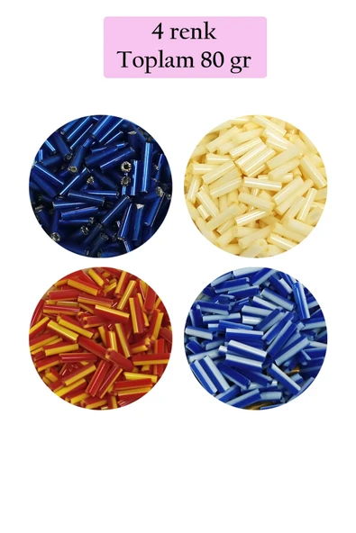 Uzun Boru Kesme Boncuk Çap 2mm Uzunluk 10 mm - 4 Renk - Toplam 80 Gram - BNC428 ürün görseli