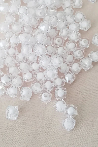 Küp Boncuk İçten Boncuklu Bileklik Çanta Boncuğu 10 mm 50 gr Beyaz - BNC456 - 2