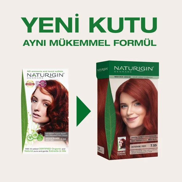 Naturigin Organik İçerikli Saç Boyası Orta Alev Kızılı 7.55 - 2